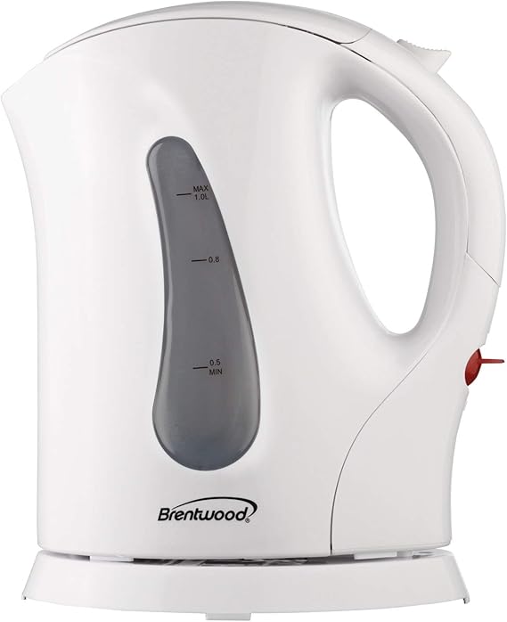 Brentwood Appliances KT-1610 Cordless Plastic Tea Kettle, 1.0-Liter, White