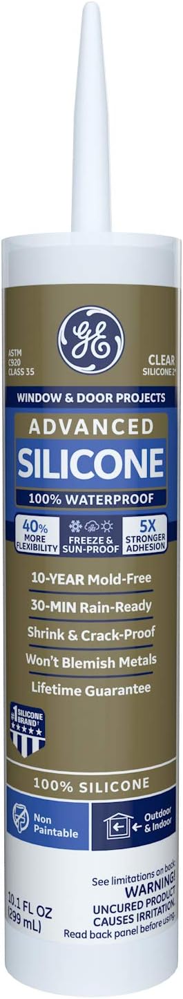GE Advanced Silicone Window & Door Sealant Clear, 10.1 oz, 1, Cartridge
