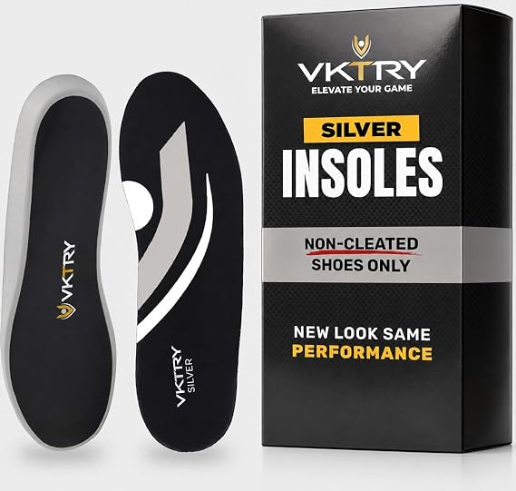 VKTRY Silver Carbon Fiber Composite Athletes Insoles Men13.5-14Women15.5-16 | Lightweight Carbon Fiber: Structured Arch Support, Shock Absorption, Energy Return for Performance and Stability