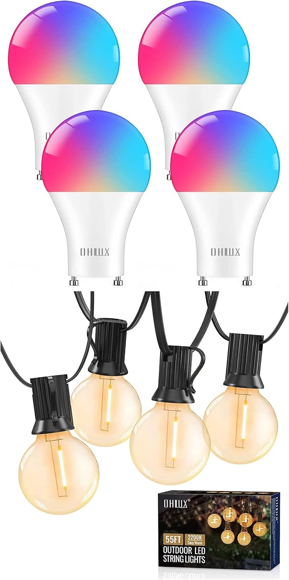 OHLUX GU24 Light Bulbs and Outdoor String Light Bundle Package
