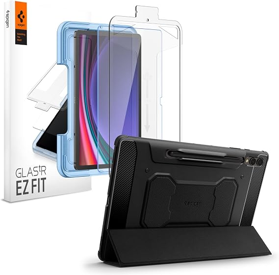 Spigen Galaxy Tab S10/S9 Plus Rugged Armor Pro Black & Galaxy Tab S9 Plus / S10 Plus Glas.tR EZ Fit (1P)