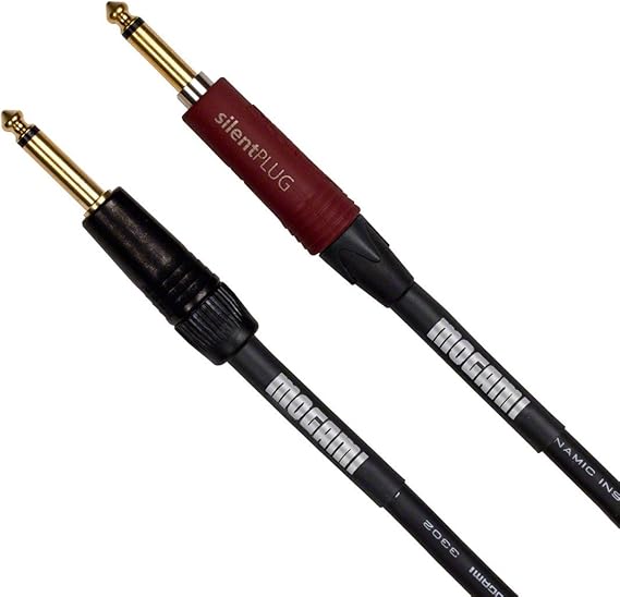 Mogami Platinum GUITAR-12 Instrument Cable, 1/4" TS Male Plugs, Gold Contacts, Straight Connectors with silentPLUG, 12 Foot