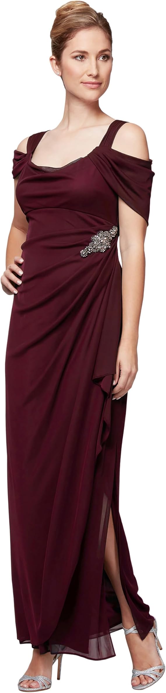 Alex Evenings Women's Long Cold Shoulder Dress (Petite and Regular Sizes) Sleeveless Special Occasion Dress
