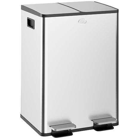 HOMCOM Stainless Steel Bin with Soft Close Lid 2 x 28 L Silver