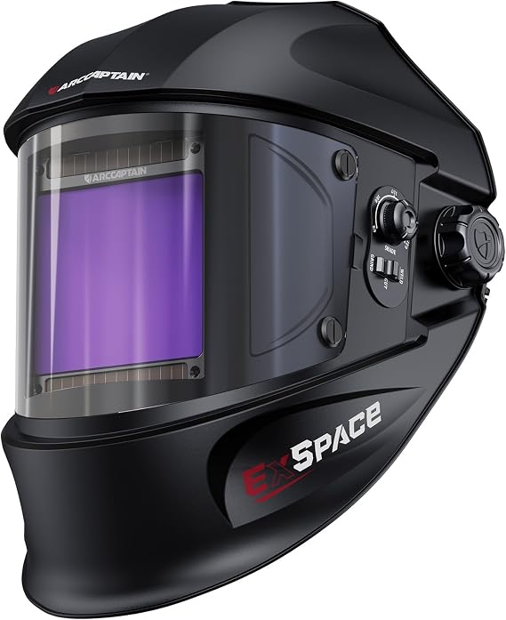 ARCCAPTAIN Welding Helmet, 3.94"3.66" Auto Darkening Welding Hood | 1/1/1/1 Optical Clarity, True Color, 1/25000s Response, 4 Arc Sensors, 4/5-9/9-13, Dual Solar Panels + 2 CR2450 Batteries