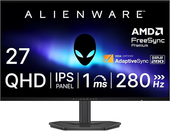Dell AW2726DL 27-Inch Alienware Gaming Monitor QHD/IPS, Matte/DP 1.4, HDMI/DCI-P3 93%/Vertical and Horizontal Rotation, Height Adjustment/1ms,280Hz/AMD FreeSync Premium