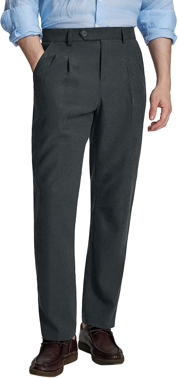 Susclude Pleated Dress Pants for Men 30"/32"/34" Work Lightweight Pants Casual Old Money Vintage Business Mens Dress Slacks