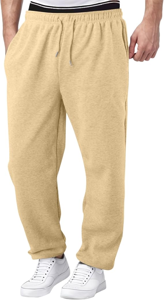Sweat Pants for Mens Wide Leg Joggers Pants Lightweight Workout Jogging Loose Fit Open Bottom Trousers with Pockets