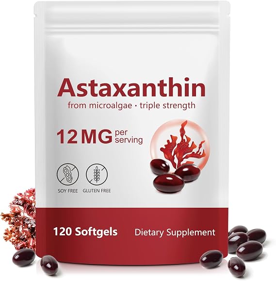 Astaxanthin Supplements 12mg, 120 Astaxanthin Softgels, Premium As-taxanthin Antioxidant Supplements with Antioxidant Activity, Supports Eye, Skin, Immune, Joint, Internal Circulation-4 Month Supply