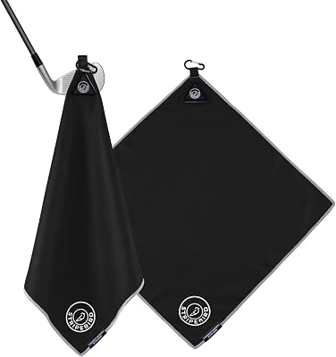 Stripebird - Magnetic Golf Towel Black - Microfiber Golf Towel with Built-in Ultra-Strong Neodymium Magnetic Towel - 18 x 18 Golf Bag Towel