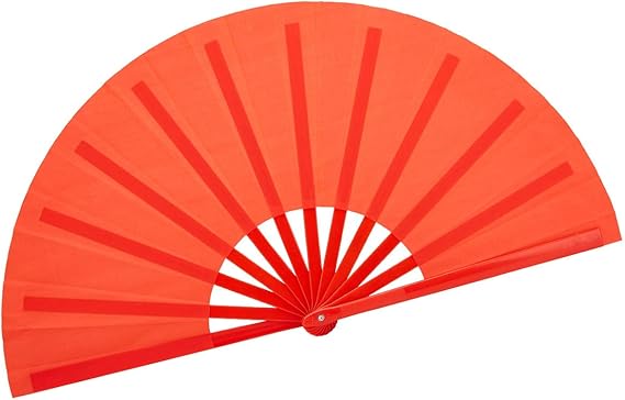 Dance Folding Hand Fan,13inch Red Large Chinese Kung Fu Tai Chi Plastic-Nylon Hand Held Folding Fans for Men/Women(Dance fan Red)