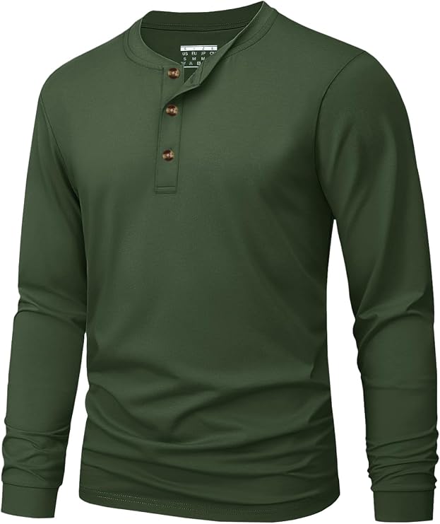 MAGNIVIT Men's Cotton Henley Shirt Long Sleeve Solid Color Casual Tee