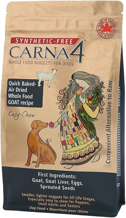 CARNA4 Air Dried Dog Food, Goat Recipe, Quick Baked Whole Food Nutrition with Sprouted Seeds, Natural Probiotics & Enzymes, No Synthetics, Grain-Free, Easy-Chew - 2.2lbs