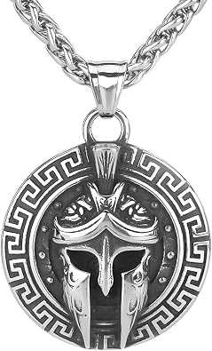 LOBON Vintage Sparta Mask Necklace Ancient Greek Warrior Spartan Helmet Pendant Stainless Steel Necklace Jewelry