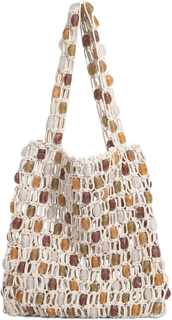 Fashion Beaded Tote Bag Purse - Boho Handwoven Rattan Purse Chic Crossbody Designer Handbag Beach Wedding Party Daily