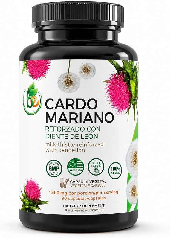 Cardo Mariano reforzado con diente Leon (Milk Thistle Reinforced w/Dandelion) 90 Vegetable Capsule 1500 mg per Serving, Root Liver Health Support, Antioxidant Support,100% Natural, Made by BexpertsUSA