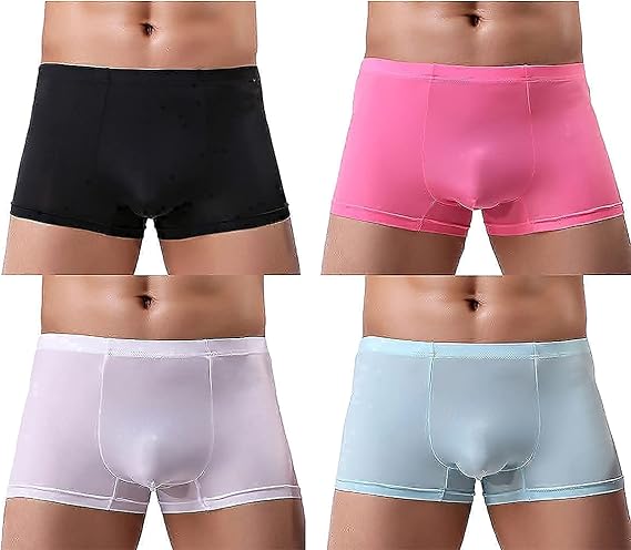 YuKaiChen Men's Trunks Underwear Silk Boxer Briefs Short Leg