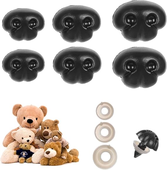 70 Pack Black Plastic Noses with Washers for Crochet and Craft Projects
