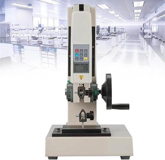 Digital Force Test Stand, 500N Wheel-Driven Manual Push Pull Gauge, Stroke 0-180mm, with 5 Probe, N/Kg/LB Units, Data Output, for Lab Tension Tests