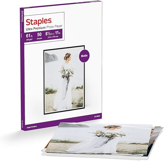 Staples Ultra Premium Matte Photo Paper 8.5-Inch x 11-Inch 50/Pack, For Office, School & Home