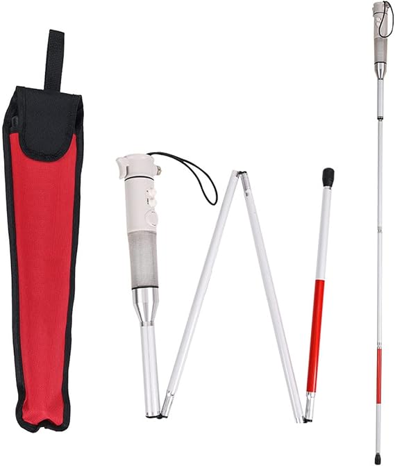 Folding Cane,Smart Walking Cane,Blind Crutch with Sound and Light Voice Alarm,Collapsible Telescopic,Visually impaired aids,Folding Stick