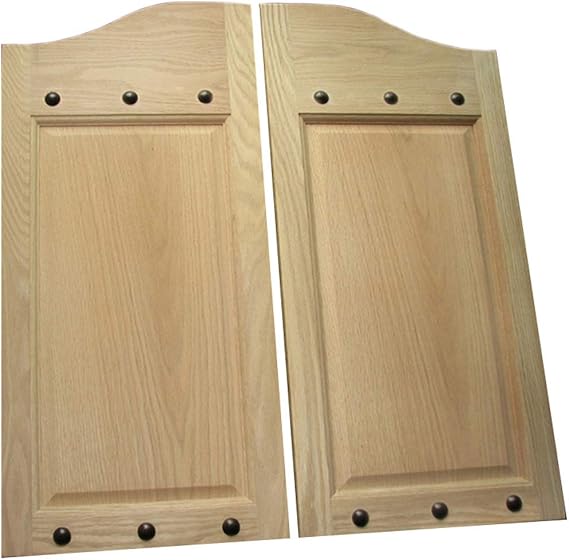 Cafe Doors (Prefit for 32" Finished Opening) Raised 2 Paneled Oak Customized with Antiqued Rivets - Saloon Western Style Swinging Bar Pub Solid Wood Door