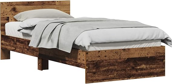Modern Engineered Wood Bed Frame with Wall-Mounted Headboard, 90x200 cm, Minimalist Design for Space Efficiency