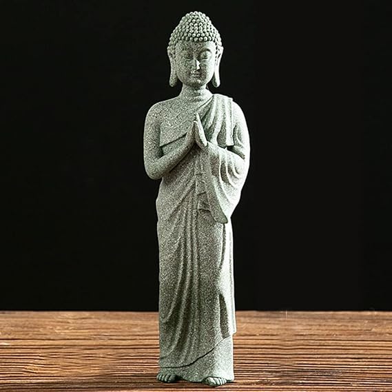 Mini Buda Meditating Buddah Statue-Natural Sandstone Stone -Handmade for Zen Garden Fish Aquarium Tank Yoga Bonsai Micro Landscape Spiritual Fengshui Praying Shui Chakra Decor (standing hands)
