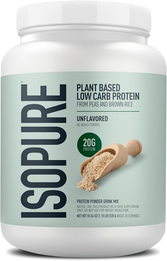 Isopure Plant-Based Protein Powder 20g Organic Pea and Rice Protein with a Complete Amino Acid Profile Supports Muscle Recovery & Lean Nutrition, Unflavored, 20 Servings | 20g Organic Pea and Brown Rice Protein, Complete Amino Acid Profile, Supports Muscle Recovery, No Artificials