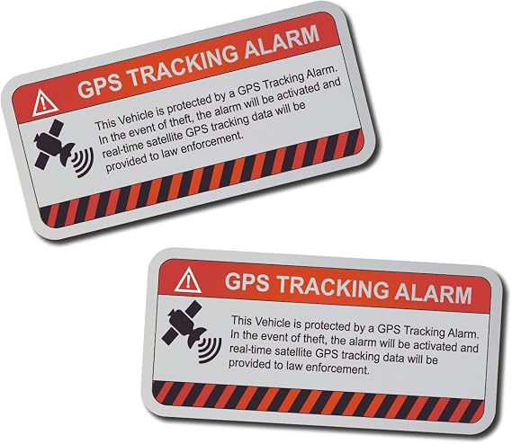 2 Pack GPS Stickers Alarm Security Vinyl Warning Tracking Sticker Tracker on 3M Vinyl - Safe for Vehicle Paint - Perfect for Bikes, Equipment, Scooter, Bicycle RFID Micro System