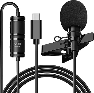 YOTTO USB Type-C Lavalier Microphone for Android, Omnidirectional Condenser USB-C Clip on Lapel Microphone for YouTube, TikTok, Interview, Livestream, Video, Recording with USB-B Adapter19.5ft