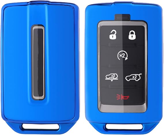 Key Fob Cover Case Fit for Jeep Grand Cherokee Grand Wagoneer 2021 2022 Soft TPU Keyless Entry Remote Holder Skin Protector (Blue)