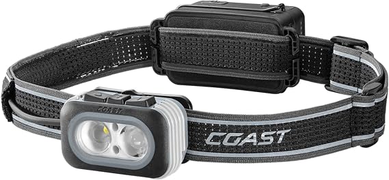 Coast RL20R 1000 Lumen Tri-Color LED Rerchargeable Headlamp with Flood and Spot Beams, Variable Light Control, Fixed Focus, Ultra-Strap, Red/Green Modes