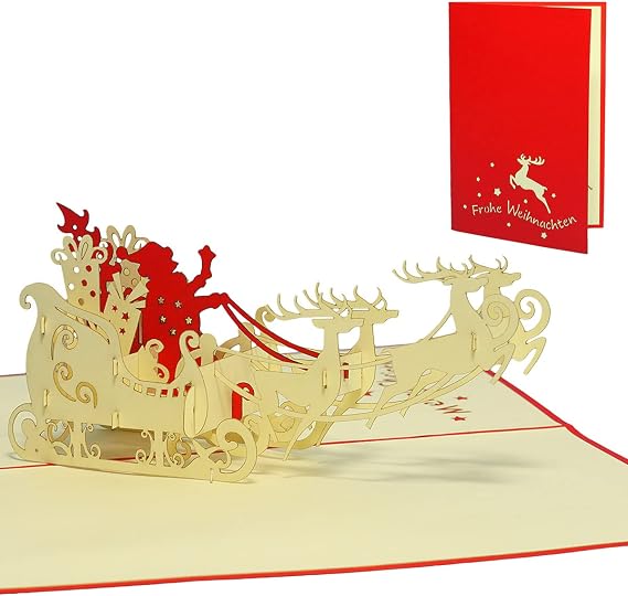 Pop Up Cards 3D Greeting Cards Folding Christmas Cards Santa Claus with Gifts on Sleigh N420
