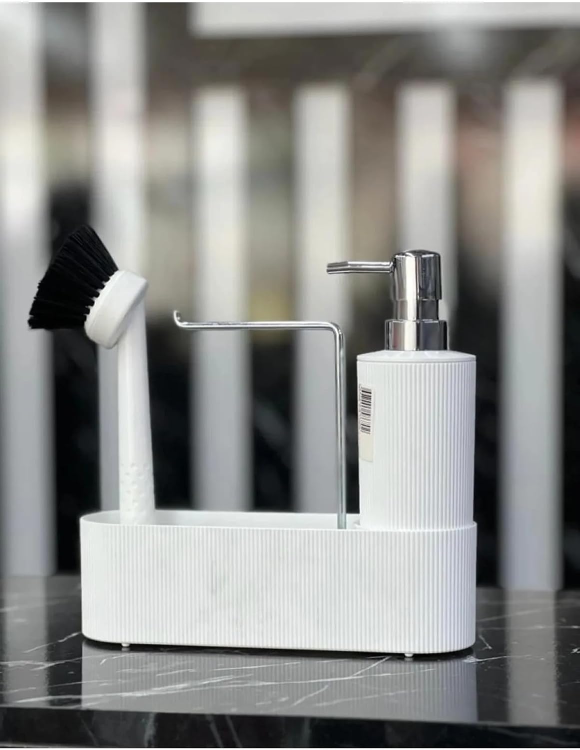 Mithra Life 3lü Krom Kapaklı Beyaz Plastik Deterjanlık Fırçalı Mutfak Banyo Temizlik Seti Düzenleyici MIT1177