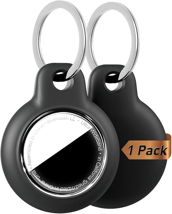 MOLOSLEEVE [1 Pack] Upgrade for Airtag Holder Case, Waterproof & Shockproof Cover with 2 Keychains (Flat Clasp&Spring Clasp), Tracker Accessory for Backpack, Bag, Luggage (Black)