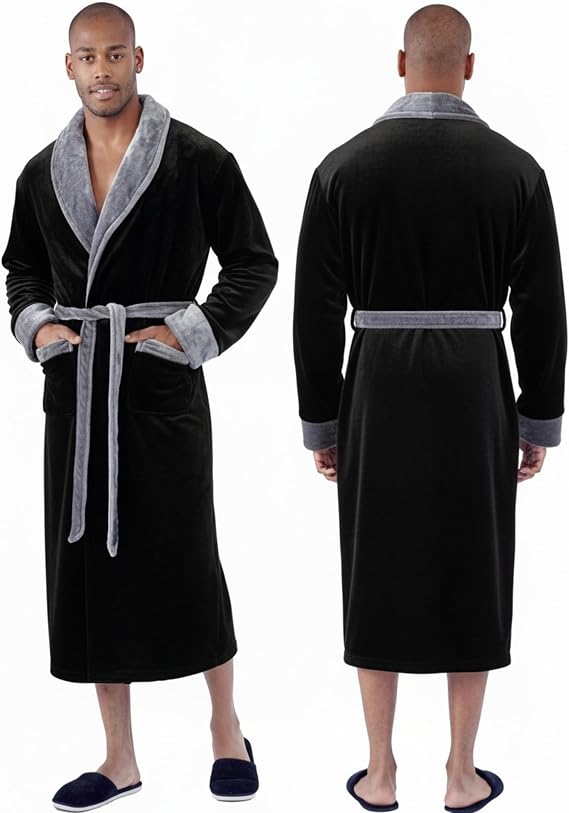Lotus Linen Personalized Men's Plush Robe - Luxury Hooded Fleece Bathrobe with Custom Embroidery