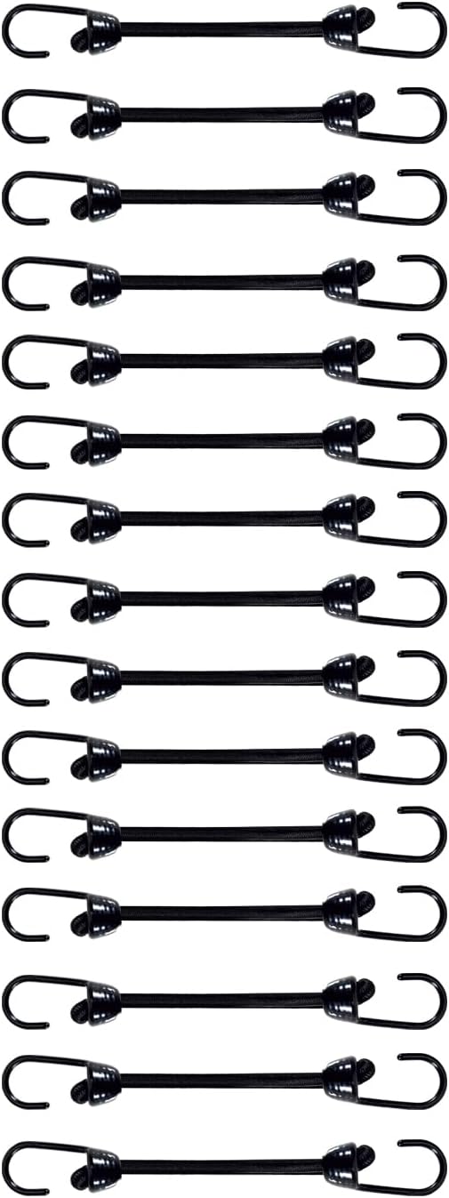 Mini Bungee Cord with Hooks 2 Inch, Plastic Coated, Without Sharp Hook End, 15 Piece