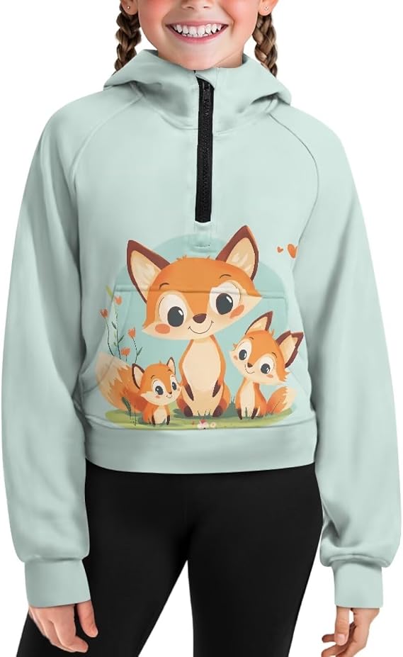 Girls' Hoodies Sweatshirts Half Zipper Pullover Crop Tops for Girls Long Sleeve Sweater with Kangaroo Pocket