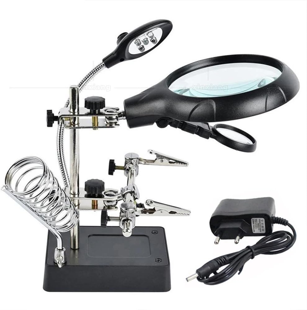 MG16129 Multifunctional Lighted Magnifier – Solder Repair Stand, 5 LEDs ’li, 2.5x7.5x10X Zoom
