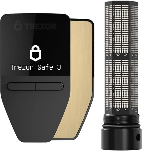 Trezor Safe 3 Hardware Wallet + Trezor Keep Metal Seed Phrase Backup Bundle Secure Crypto Storage & Recovery Kit