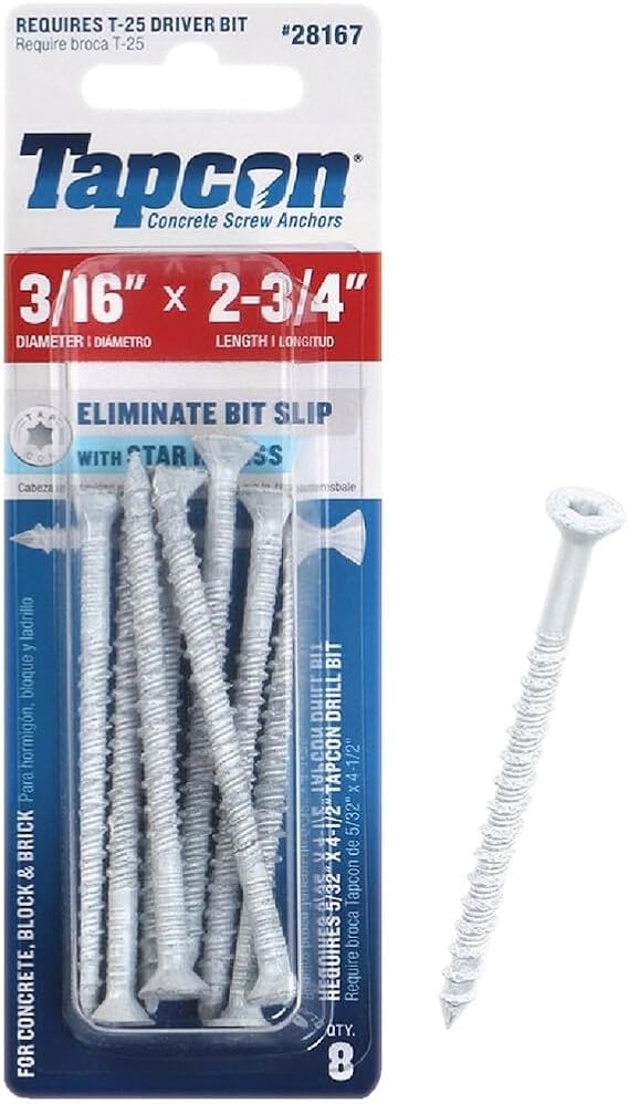 Tapcon 3/16 x 2-3/4" Star Head ClimasealTM Concrete Screws, White, 25 PCS