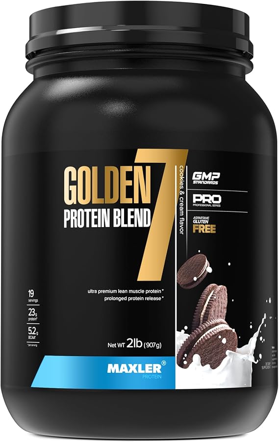 Maxler Golden 7 Protein Blend - Protein Powder for Muscle Gain & Recovery - Cookies and Cream Protein Powder 2 lb