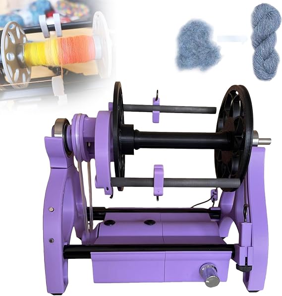 Electric Small Spinning Wheel Adjustable Speed 12v Household Mini Spinning Wheel Wool Fibre Spinning Wheel,Speed Textile Dog Hair Wool Cotton Single Strand Yarn with Forward & Reverse,Purple