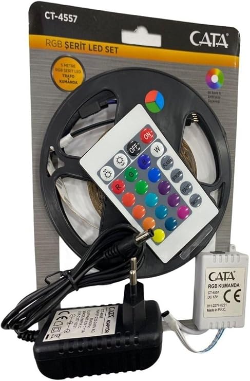 Cata 5 Metre 6 Watt 220 Volt 96 Renkli Kumandalı Rgb Şerit Led Seti (Ct-4557)