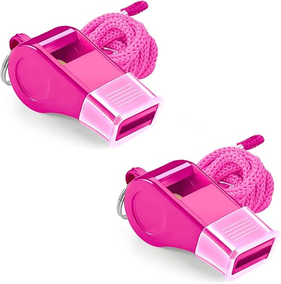 Whistle for Coaches - Pink Plastic Whistles, with Lanyard and Mouthpiece - Loud Crisp Sound & Bright Colors for Coaches, Teachers, Referees, Lifeguards & Emergency Outdoor Sports (2 Pcs)