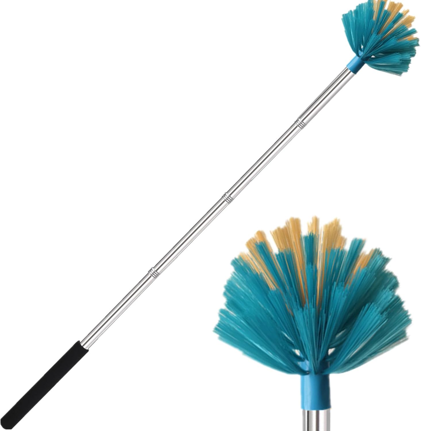 Cobweb Duster with Extension Pole，Medium Stiff Bristles Cobweb Duster Head ，Adjustable from 28 to 56 inches Long Duster for High Ceilings, Suitable for Ceilings, Walls, Indoor Outdoor Environments