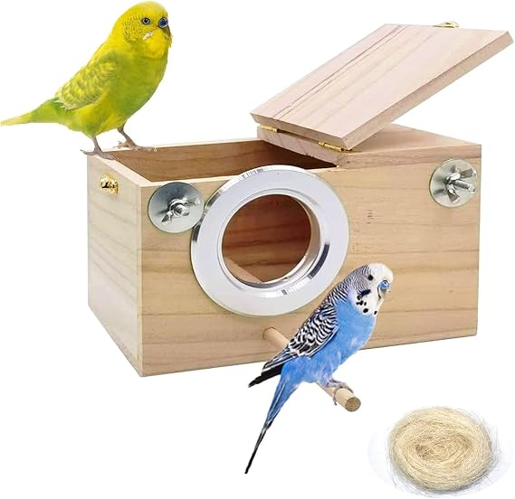 kathson Parakeet Nesting Box,Wood Bird Nest House for Cage,Parrots Breeding Mating Boxes,Budgie Nesting Box for Lovebirds,Finch,Canary,Small-Sized Birds(S)