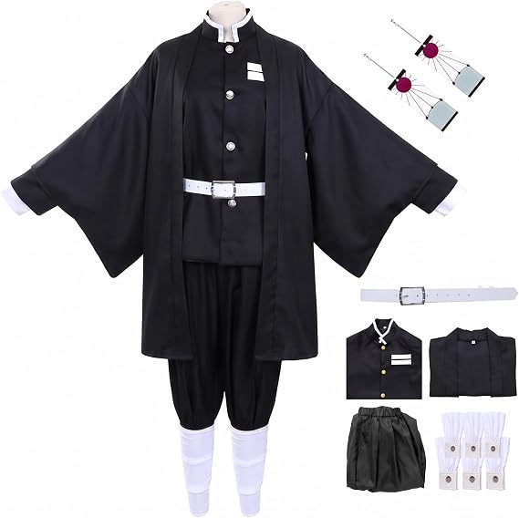 Kamado Tanjiro Cosplay Tanjiro Kimono Costume Anime Outfit Men Women with Earring for Halloween