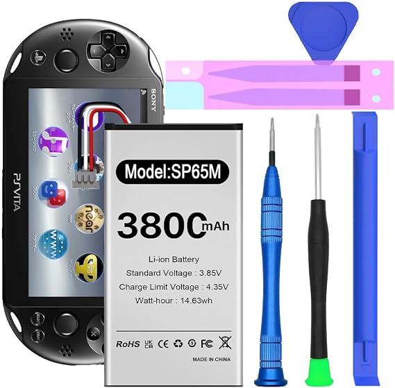 3800mAh Ps Vita 1000 SP65M Battery, High Capacity Battery Replacement for for PS Vita 1000 PCH-1006 PCH-1001 PCH-1101 PSV 1000 Games with Repair Tool Kit